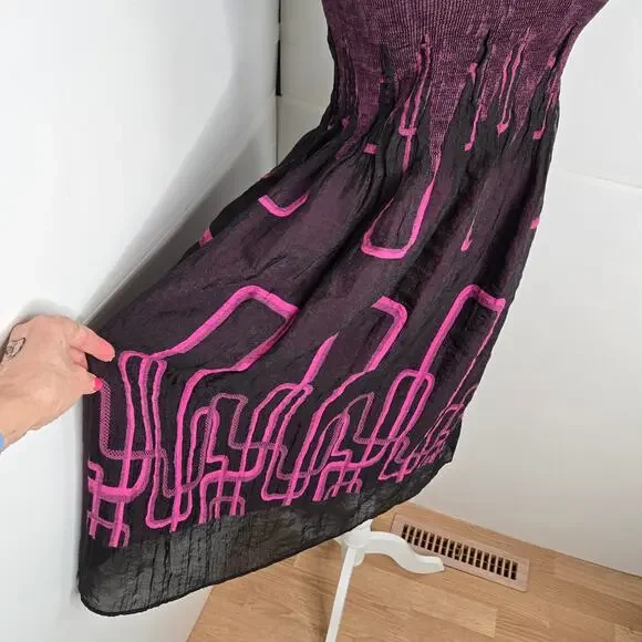 ๐ Lapis Anthropologie EUC Tube Dress Geometric Cityscape Strapless OS purple - Picture 5 of 17